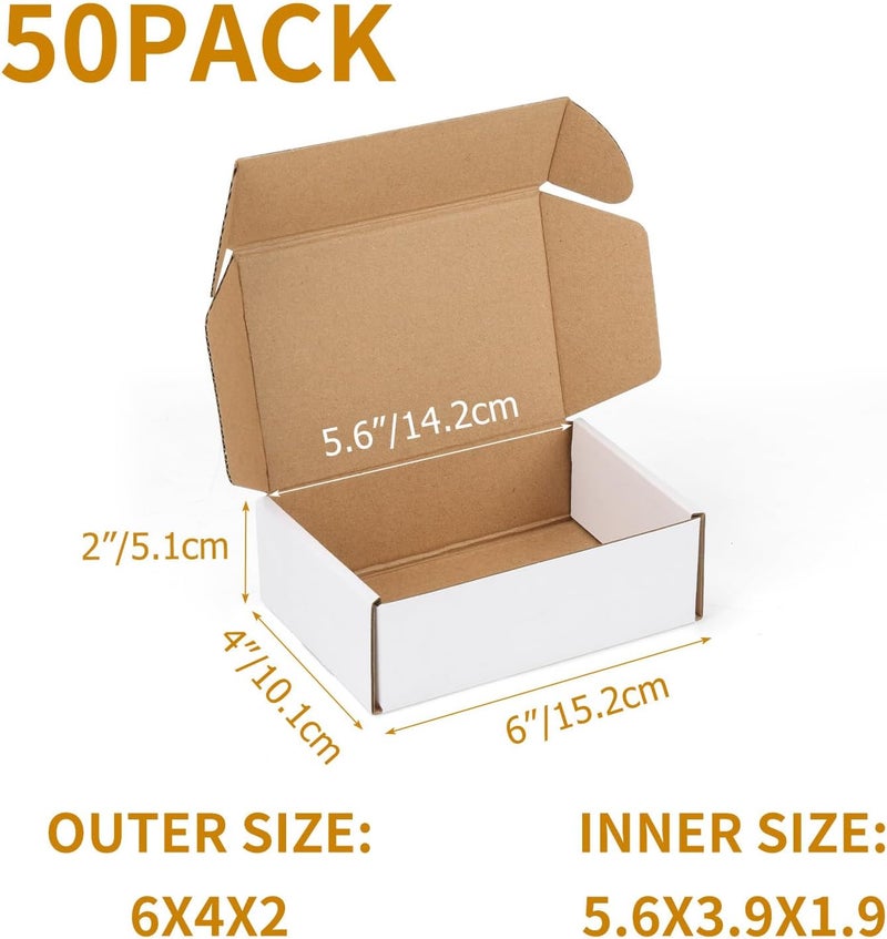 PHAREGE 6x4x2 Inch Shipping Boxes 50 Pack White, Tab Lock Tuck Top Mailer Boxes for Packaging Small Business, Cardboard Gift Boxes for Wrapping Mailing Present - Image 2